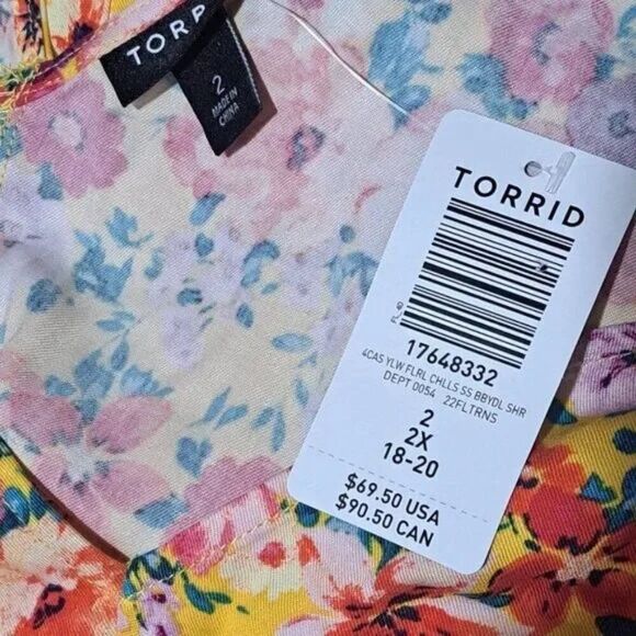 Torrid Women's Yellow Floral Handkerchief Hem Dress Short Sleeves Plus Sz 2X - Picture 8 of 9